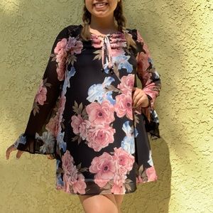 Honey Punch | Long sleeve floral chiffon dress